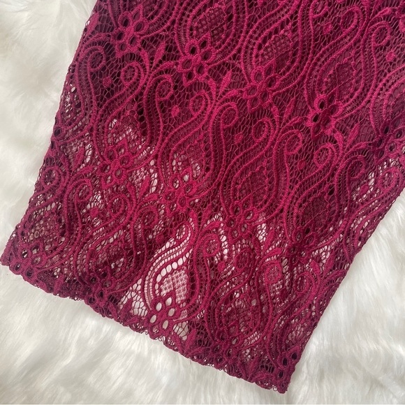 Olive Tree Maroon Red Halter Neck Lace Lined Bodycon Midi Dress Size Small - Picture 4 of 7